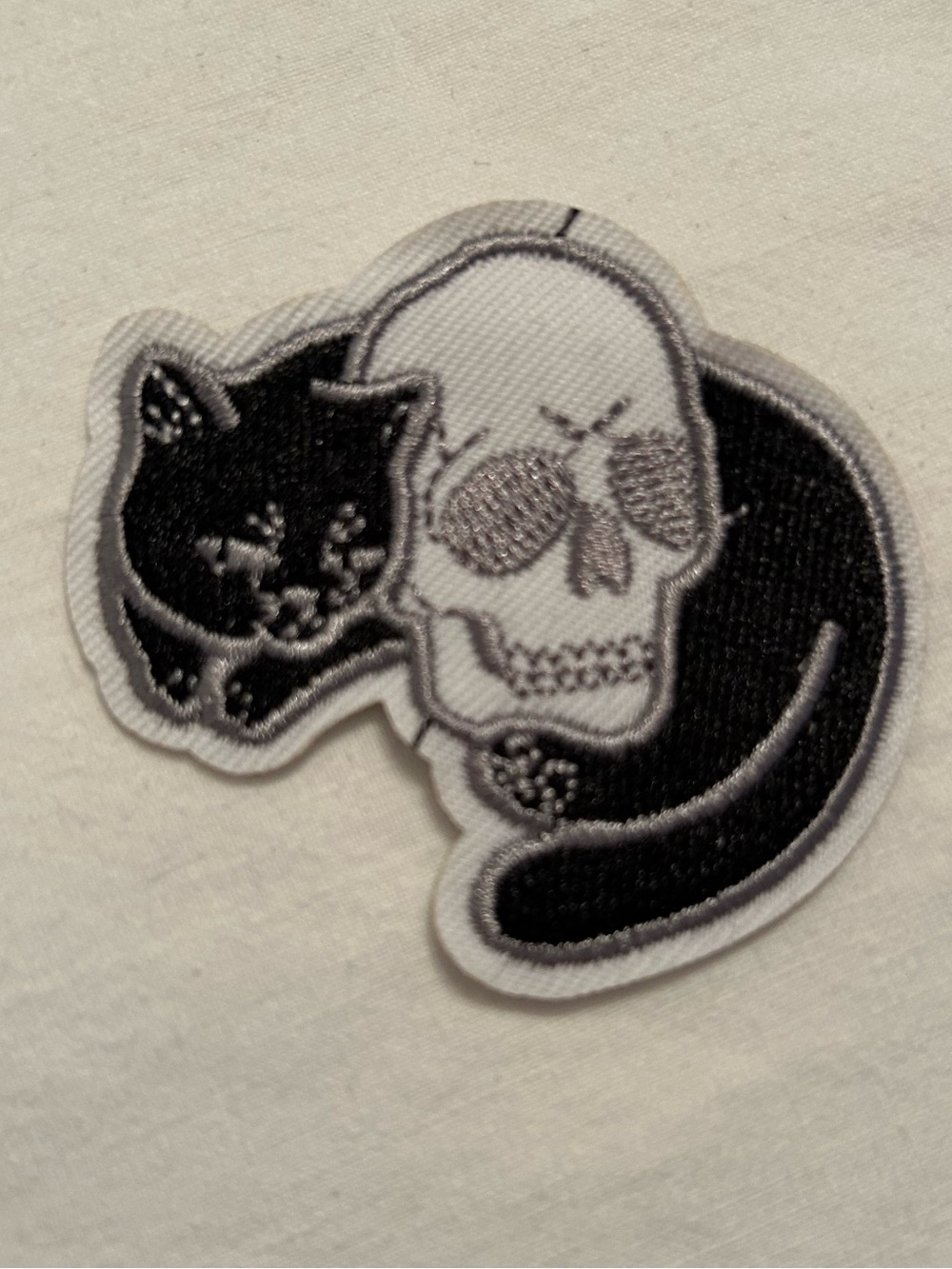 Goth Punk Black Cat Skull Cuddle Iron On Patch 🐈‍⬛